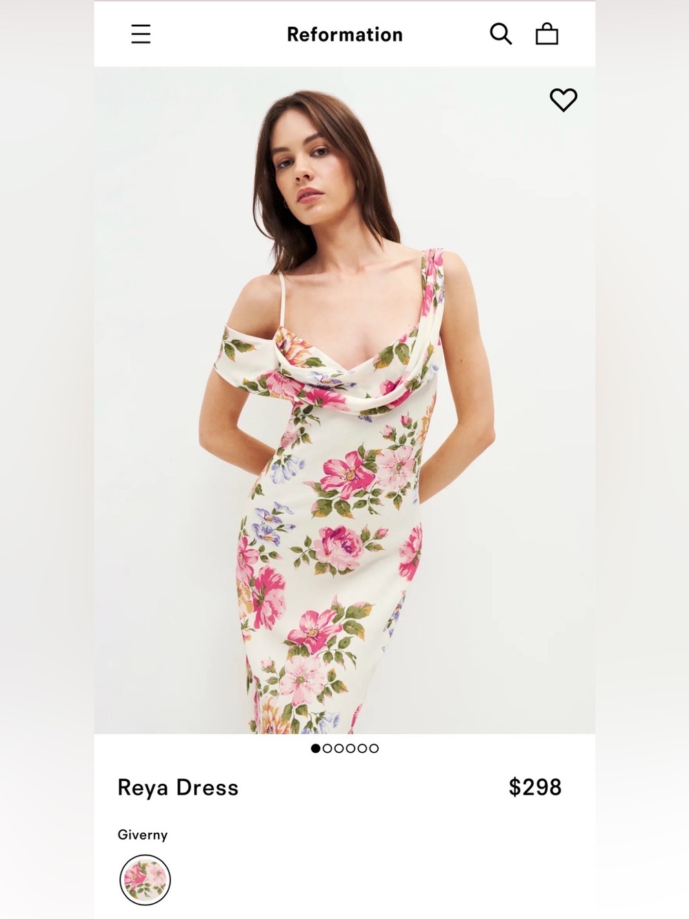 Reformation Floral Reya Midi Dress - White with Pink & Green - Picture 2 of 6